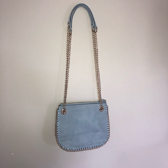 Sky Blue Faux Leather Crossbody Gold Chain - Picture 1 of 8